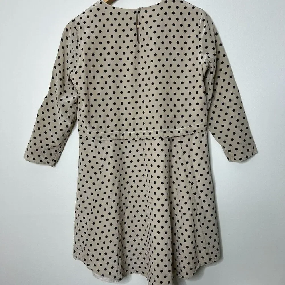 Madewell Silk Polka Dot beige dress 3/4 Sleeve SZ XS